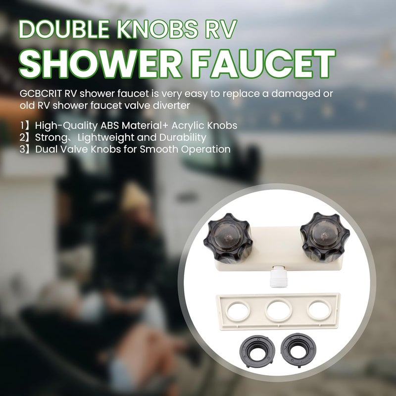 gcbcrit RV Shower Faucet, Dual-Handle Camper Shower Faucet with Acrylic Knobs, 4" RV Shower Valve Diverter, RV Outdoor Shower for RV, Camper Van, Outside and Inside Bathroom Shower (Milky White) - Image 2